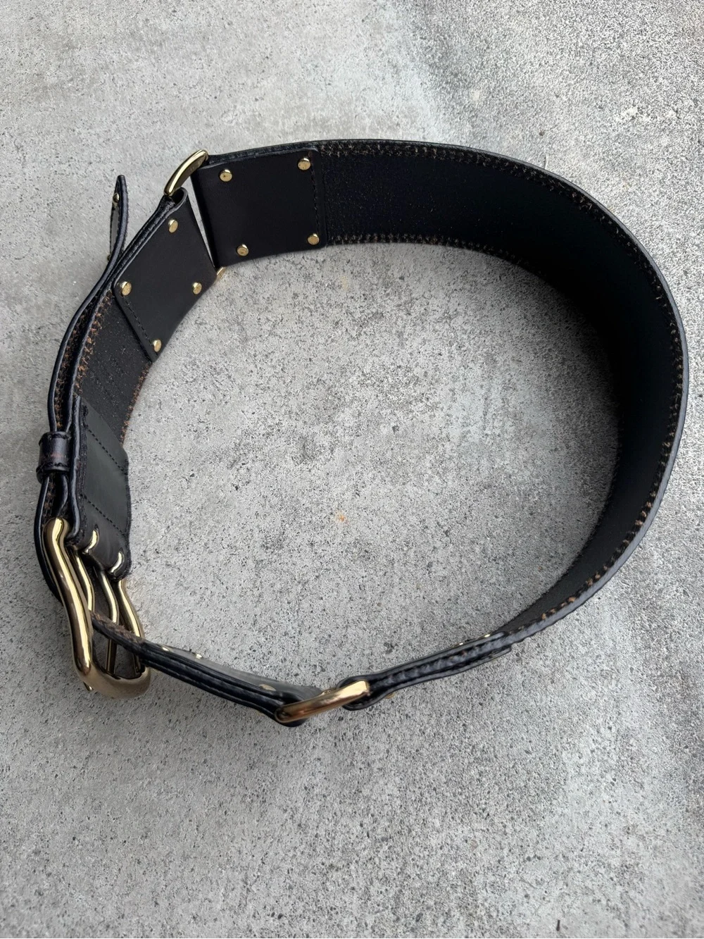Linea Pelle Wide Dark Brown Leather Belt with Gold-Tone Hardware L 30-34” Y2K